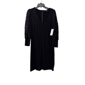 New Karen Kane Women's Size L V-Neck Sheath Black Dress w/Lace Sleeve